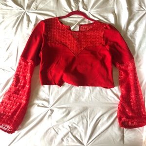 Crop long sleeve red top